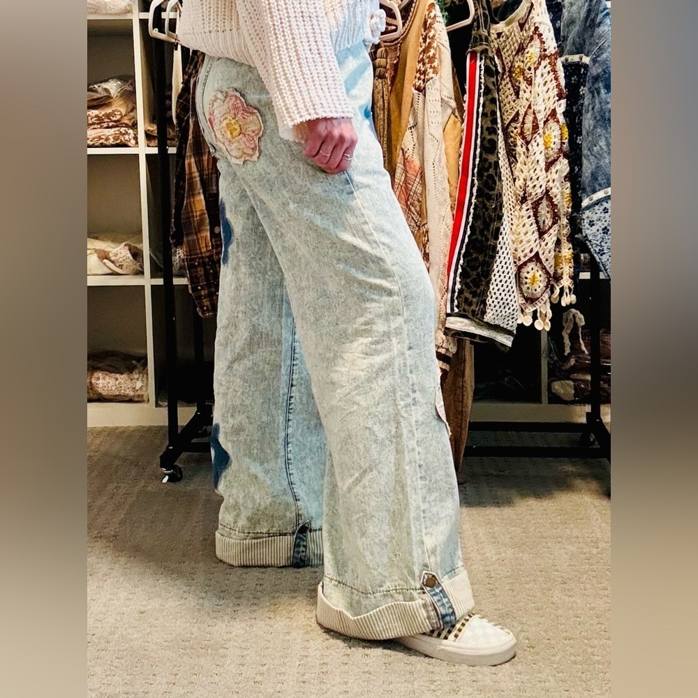 Women’s Boho POL Wide Leg patchwork jeans - Picture 2 of 7
